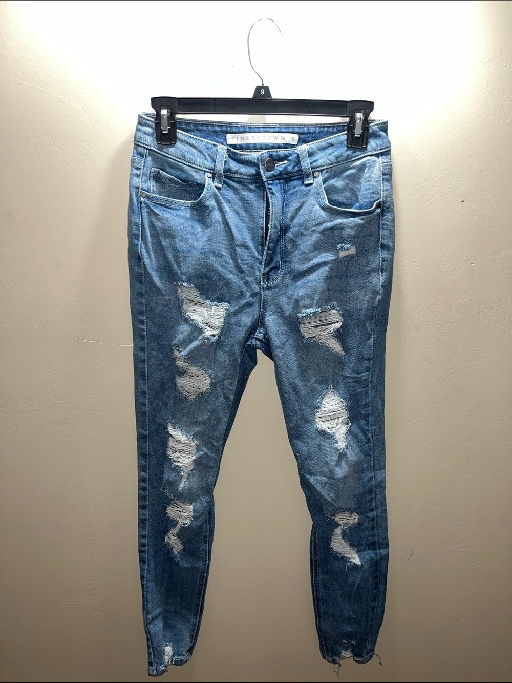 Tinseltown Women's Distressed Light Blue Skinny Jeans
